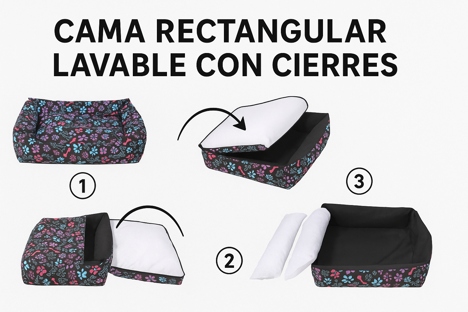 Cama rectangular Café (100% desmontable con cierres)